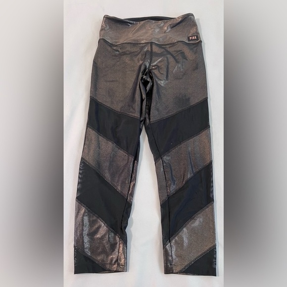 PINK Victoria Secret Leggings Women’s Sz Large Black -Gold Activewear Ultimate - Picture 1 of 9